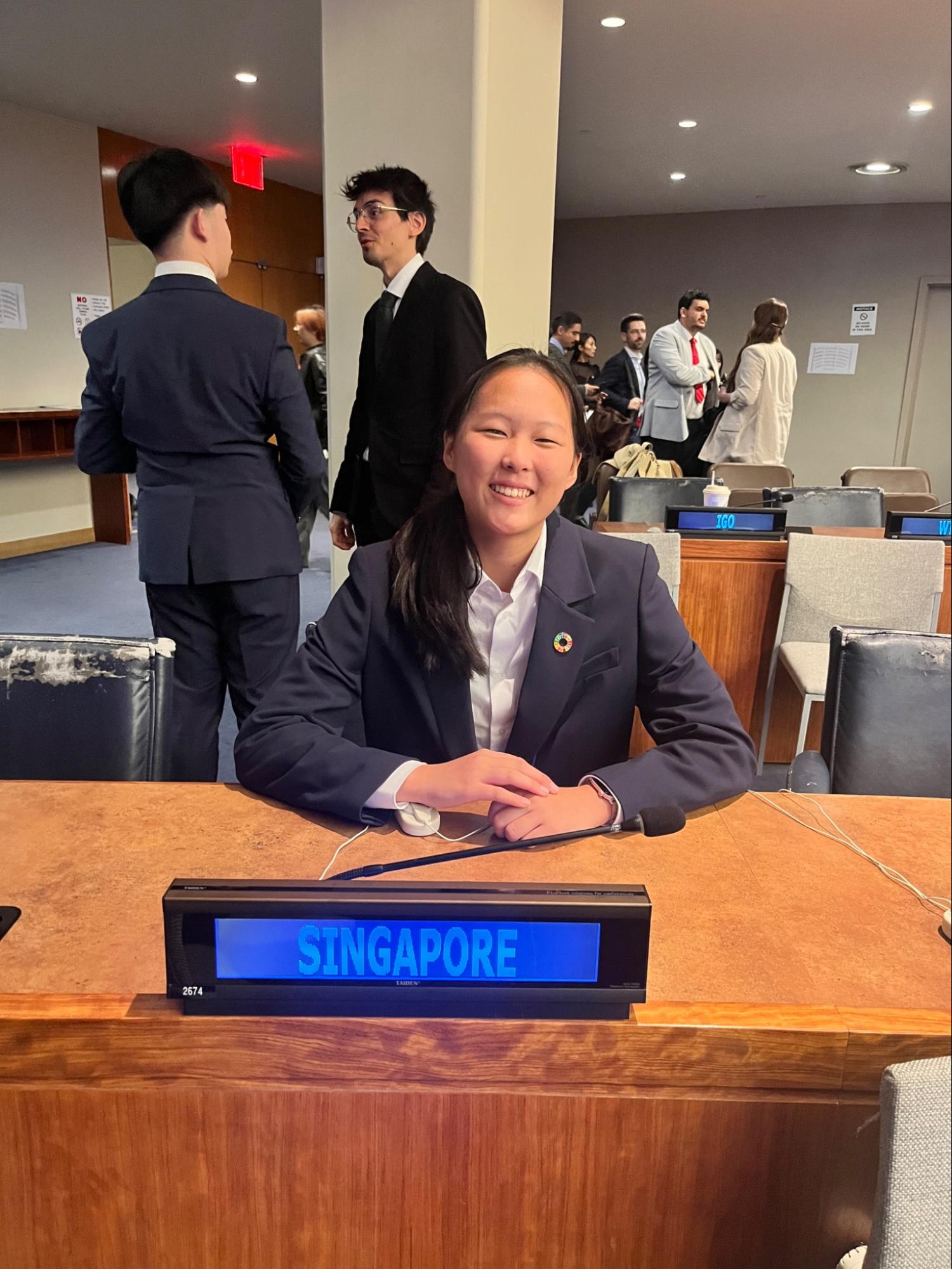 Xing Peach at the Singapore Delegation desk at the UN STI Forum